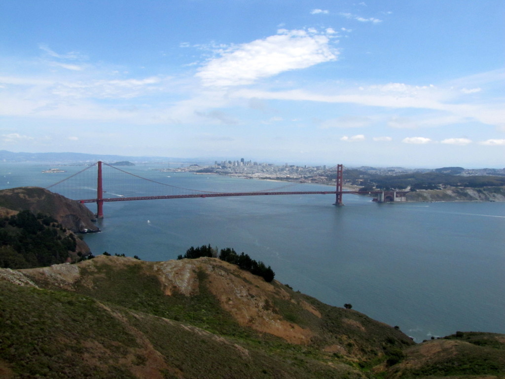 The Golden Gate Bridge and the San Francisco skyline from Hawk Hill. Photo by Rudha-an