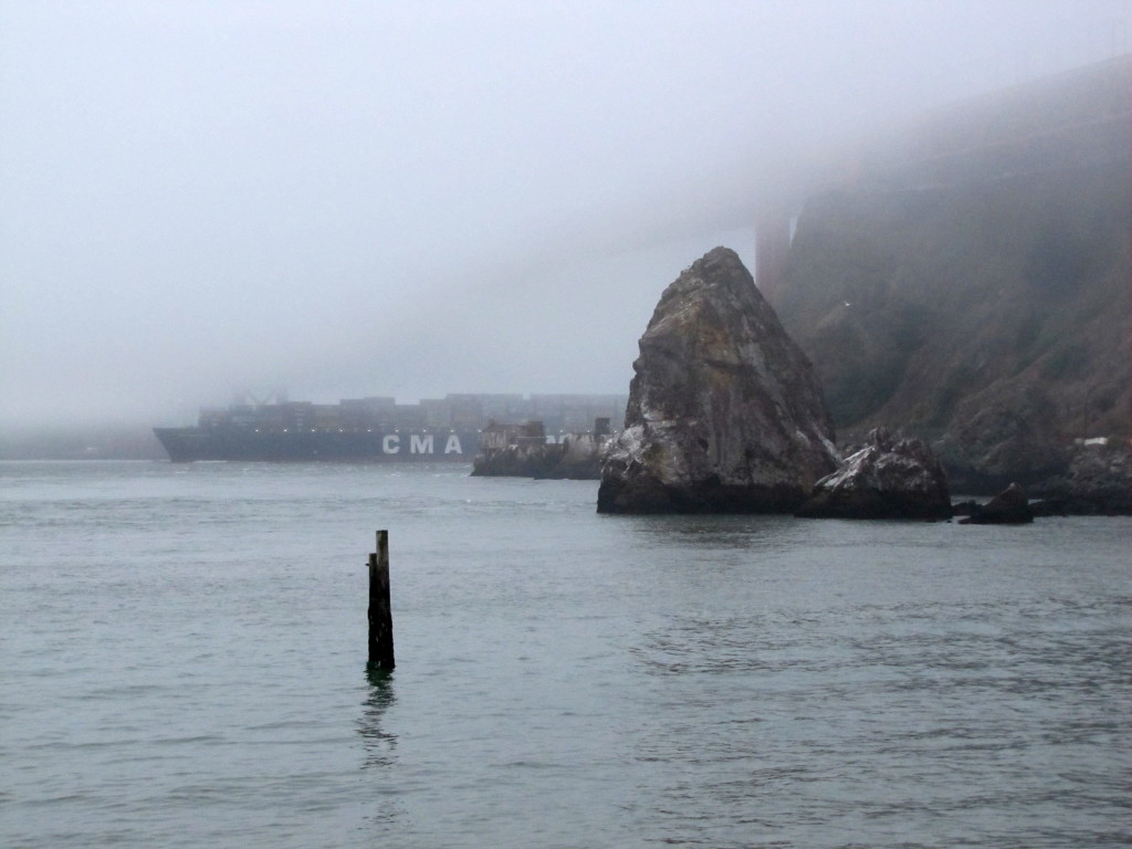 Karl the Fog was NOT Nature's dirty trick. We stopped at Fort Baker to see The Bridge, er Karl